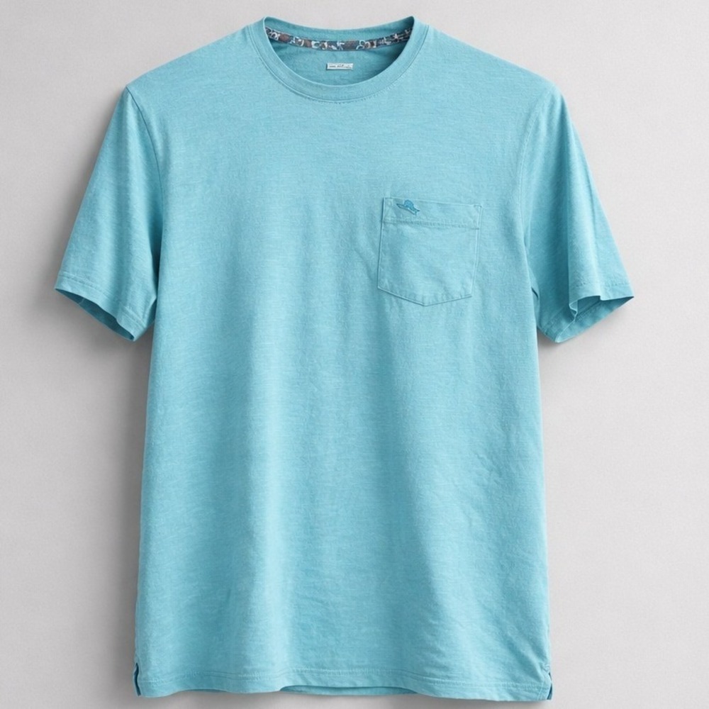 Tommy Bahama Pocket T-Shirt Mens XL Light Blue Excellent Slub Cotton Marlin Logo